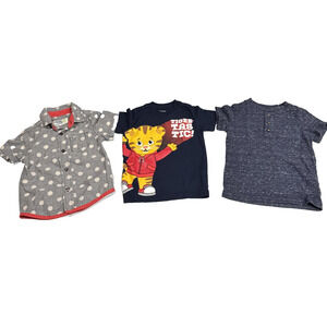 Lot Of 3 Oshkosh Button Up Shirt, Daniel Tigers Tee, Cat&Jack T-Shirt Boys 2T